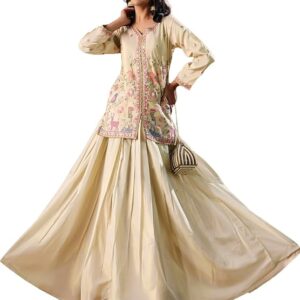 madhuram textiles Women'S Shimmar Top Skirt Set for Women V-Neck